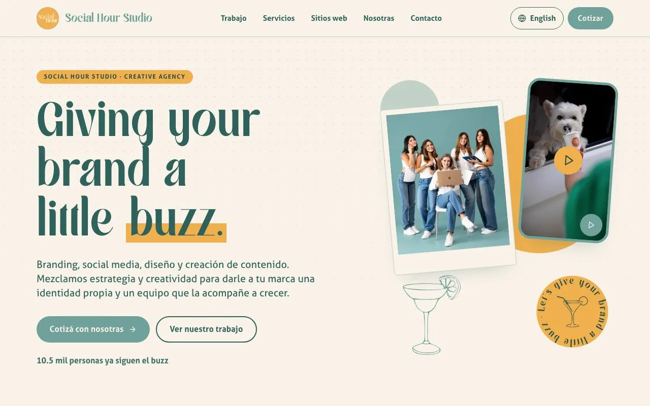 Este sitio de Social Hour mostrado en una laptop y en un teléfono