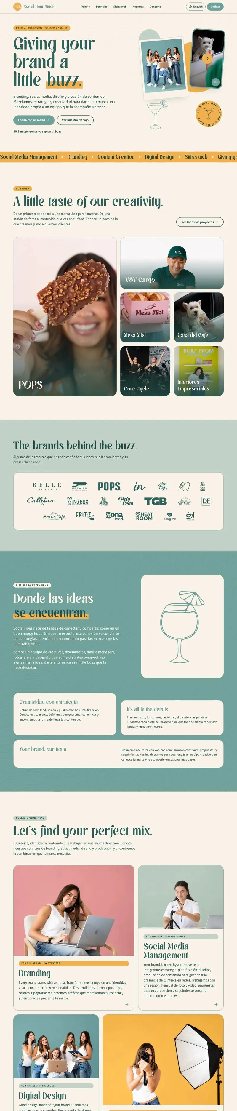 Este sitio de Social Hour desplazándose dentro de una ventana de navegador